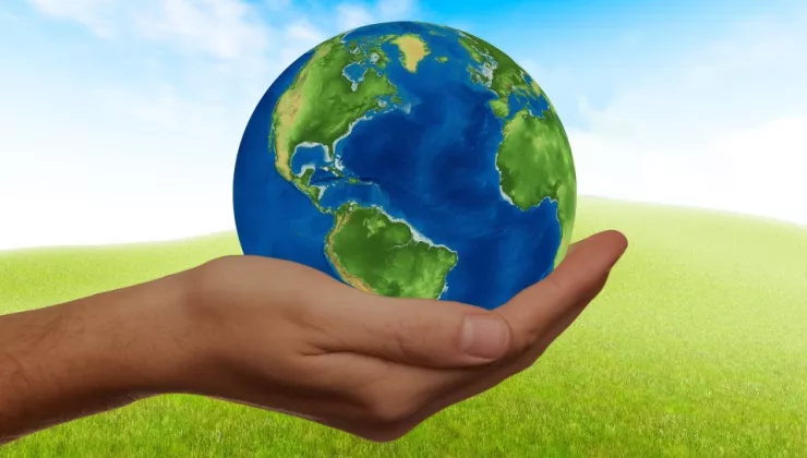 wereldbol in hand illustratie 