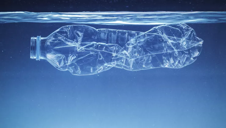 Plastic afval fles zee